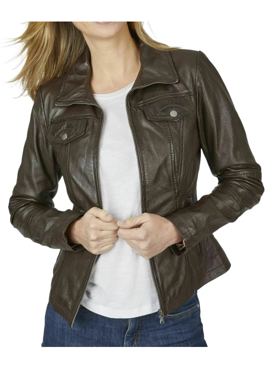 Normal Fit Dark Brown Leather Jacket
