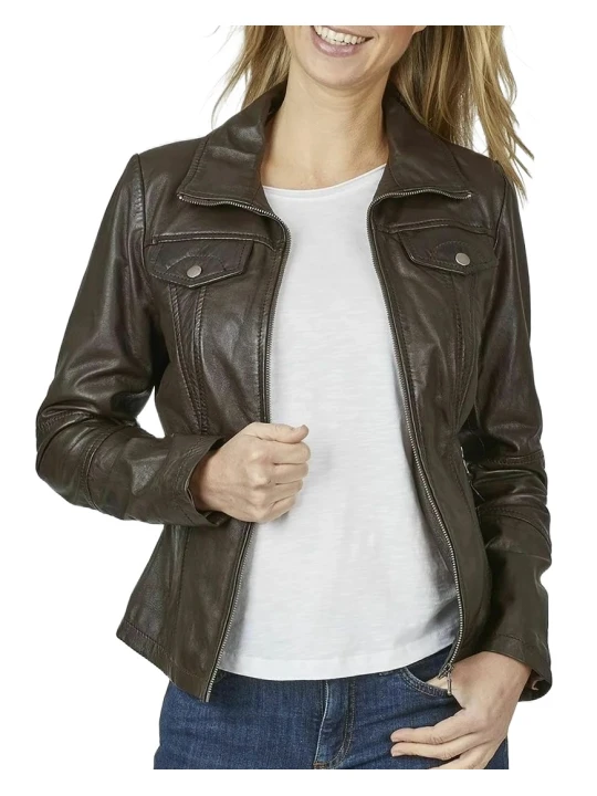 Normal Fit Dark Brown Leather Jacket
