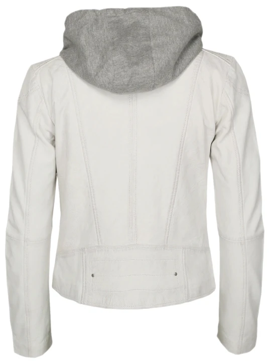 White Quilted Shoulder Hooded Leather Jacket