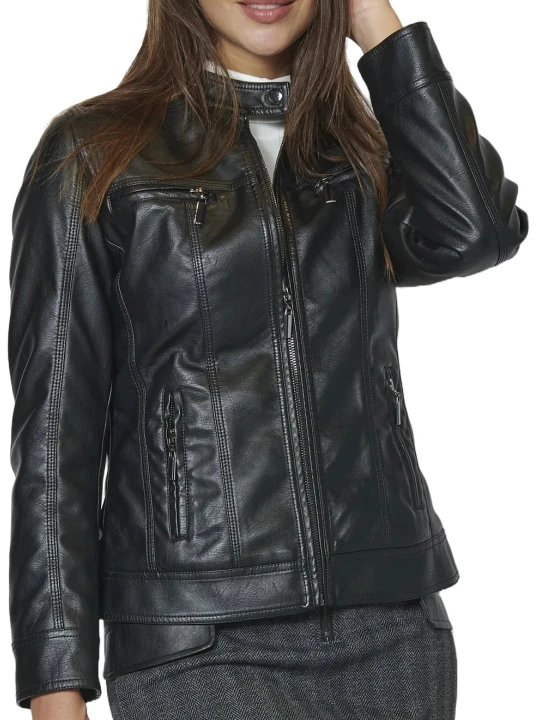 Quilted Shoulder Real Leather Jacket