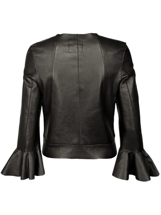 Reffled Sleeves Real Leather Jacket