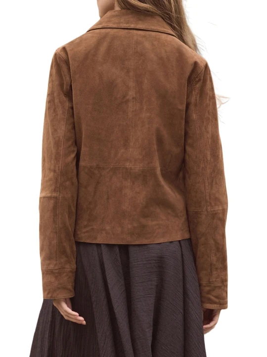 Shirt Collar Brown Suede Leather Jacket