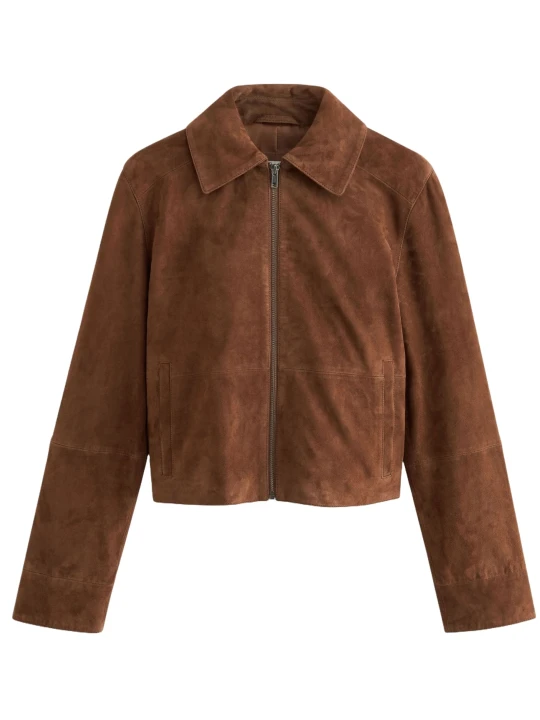 Shirt Collar Brown Suede Leather Jacket
