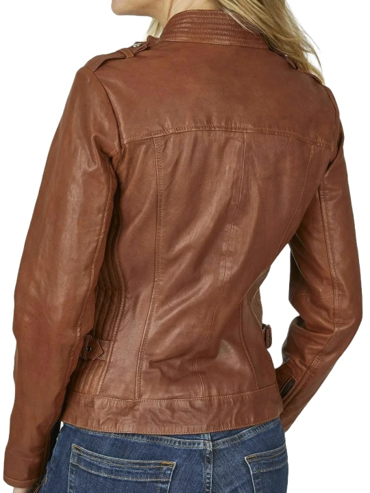 Side Zip Pockets In Cognac Leather Jacket