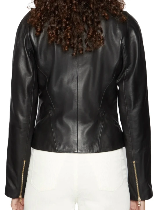 Simple Round Neck Leather Jacket