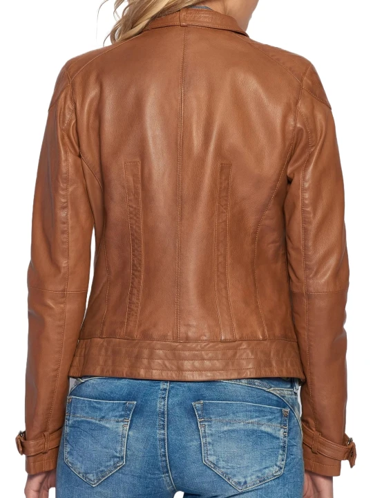 Slim Fit Cognac Leather Moto Jacket