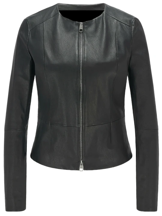 Slim Fit Collarless Short Leather Jacket Slim Fit Collarless Short Leather Jacket