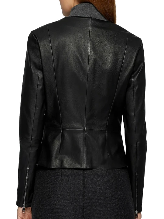 Slim Fit Collarless Short Leather Jacket Slim Fit Collarless Short Leather Jacket
