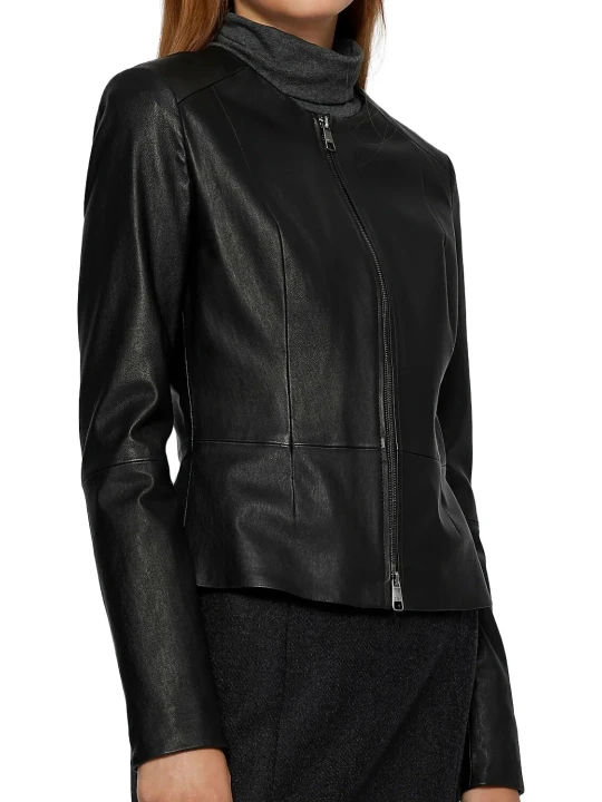 Slim Fit Collarless Short Leather Jacket Slim Fit Collarless Short Leather Jacket