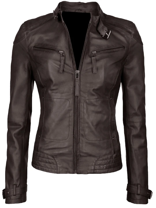 Slim Fit Dark Brown Leather Moto Jacket