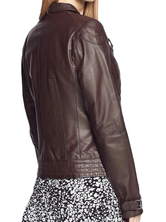 Slim Fit Dark Brown Leather Moto Jacket