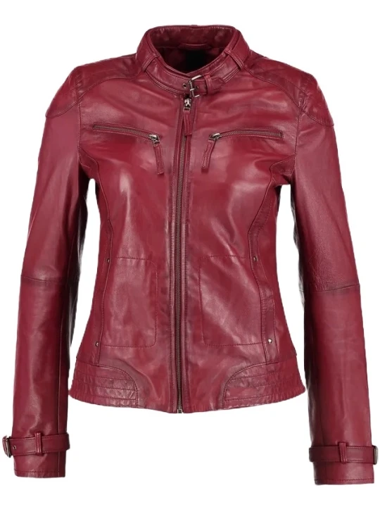 Slim Fit Red Leather Moto Jacket