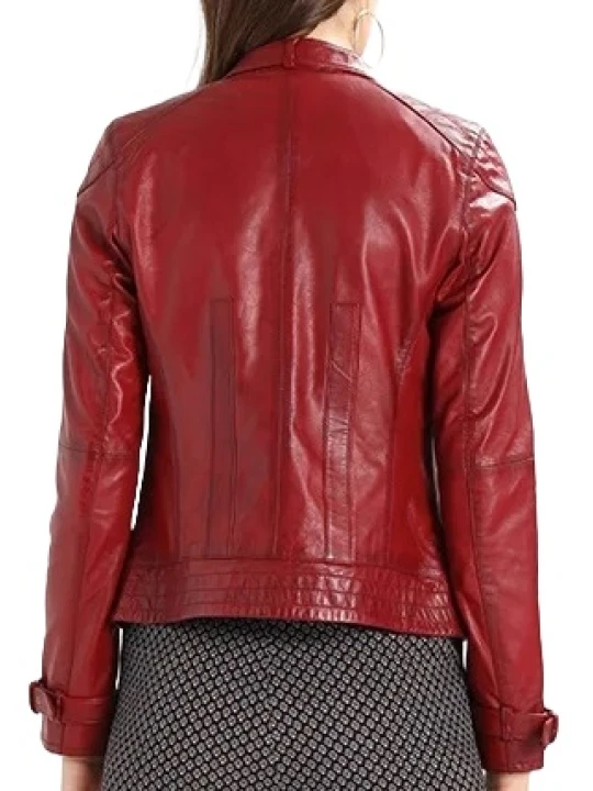 Slim Fit Red Leather Moto Jacket