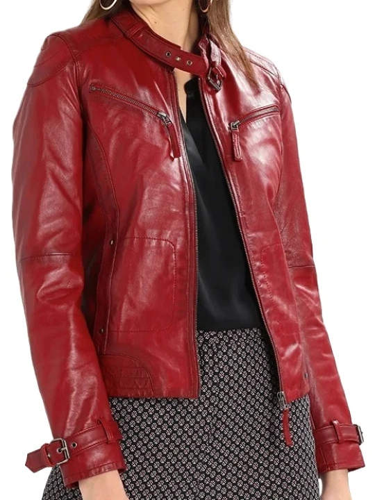 Slim Fit Red Leather Moto Jacket