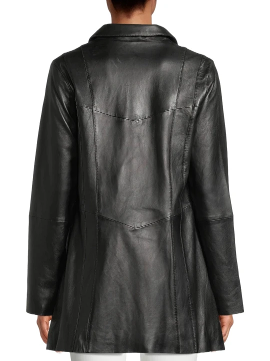 Soft Ladies Plain Black Leather Coat