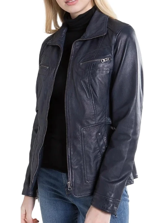 Sporty Blue Leather Jacket