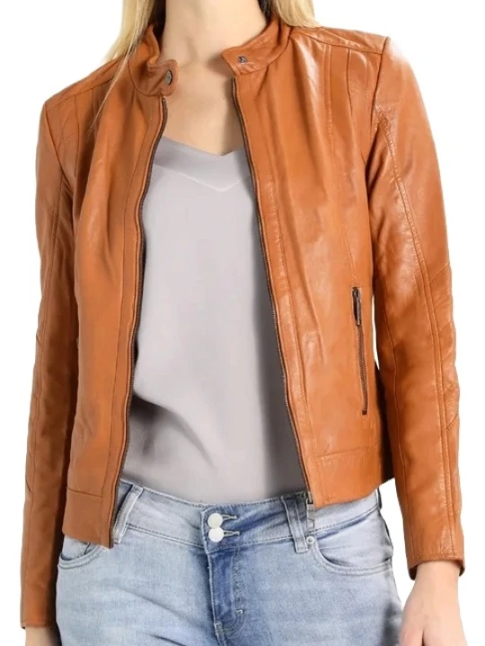 Trendy Cognac Leather Jacket