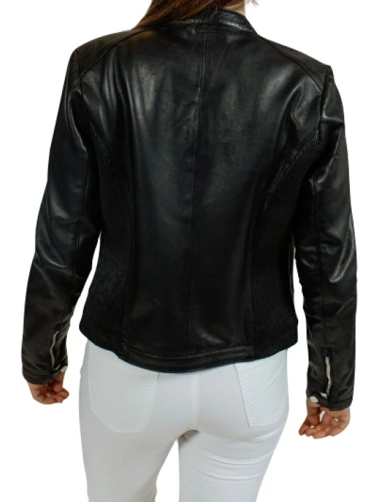 Women Smart Real Lambskin Black Leather Jacket