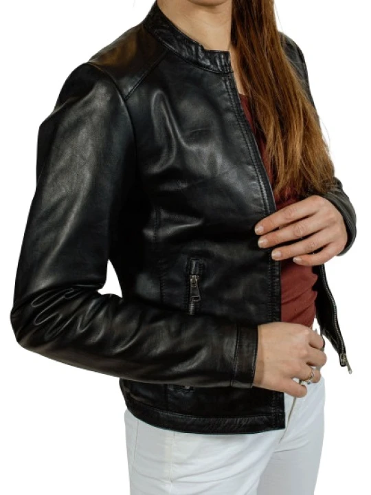 Women Smart Real Lambskin Black Leather Jacket