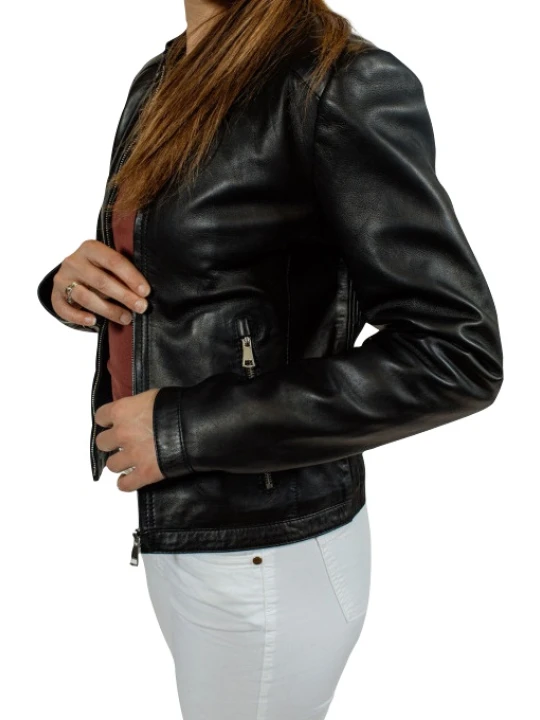 Women Smart Real Lambskin Black Leather Jacket