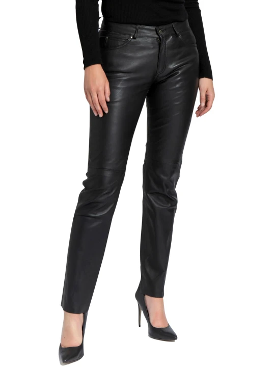 Women Great Look Real Lambskin Black Leather Jeans