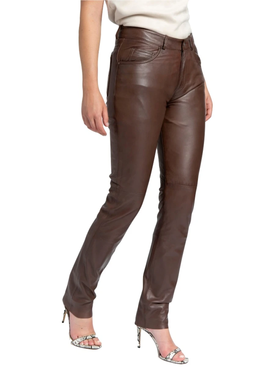 Women Great Look Real Lambskin Brown Leather Jeans