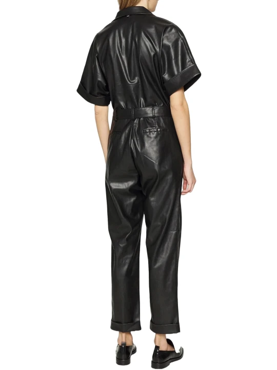 Black Short Sleeve Jumpsuit Leather Black Short Sleeve Jumpsuit Leather