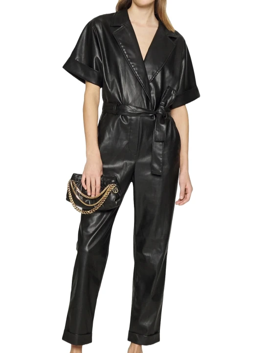 Black Short Sleeve Jumpsuit Leather Black Short Sleeve Jumpsuit Leather