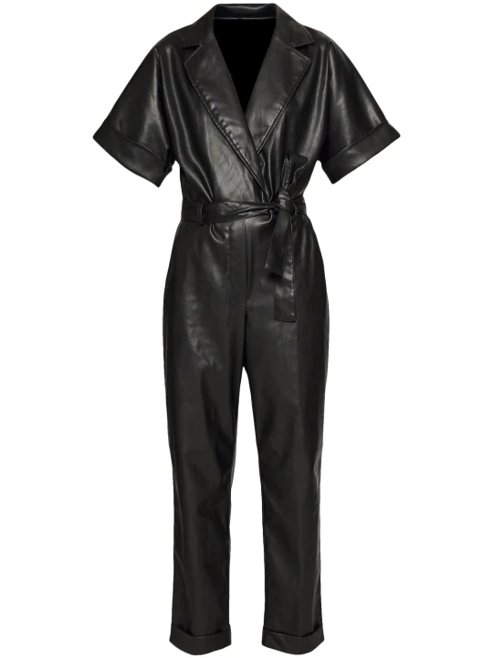 Black Short Sleeve Jumpsuit Leather Black Short Sleeve Jumpsuit Leather