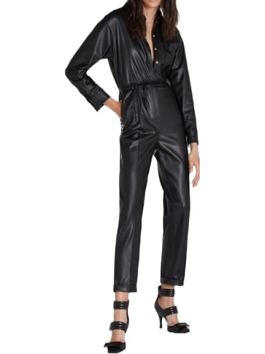 Fitted Black Leather Jumpsuit