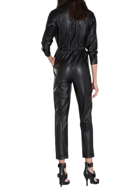 Fitted Black Leather Jumpsuit