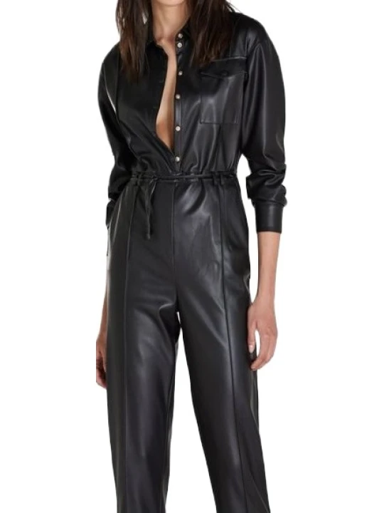 Fitted Black Leather Jumpsuit