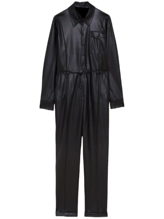 Fitted Black Leather Jumpsuit