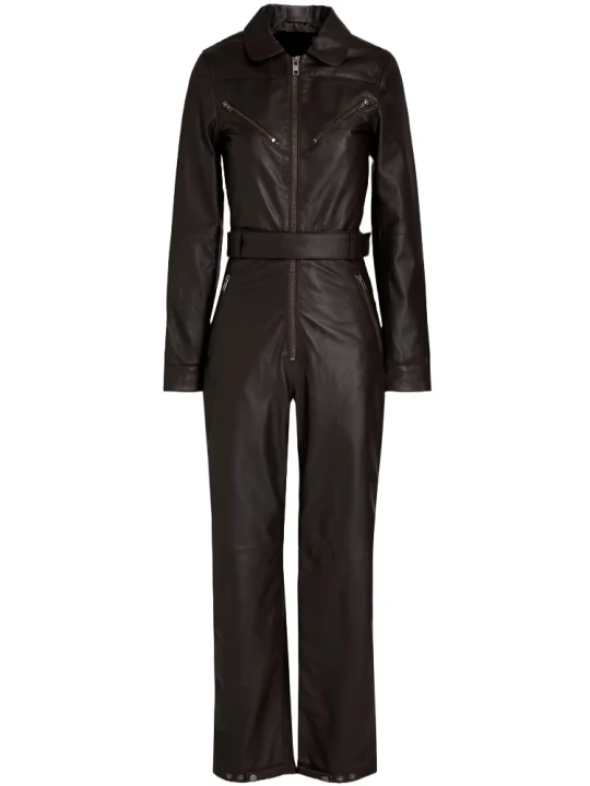 Long Black Belted Leather Jumpsuit Long Black Belted Leather Jumpsuit