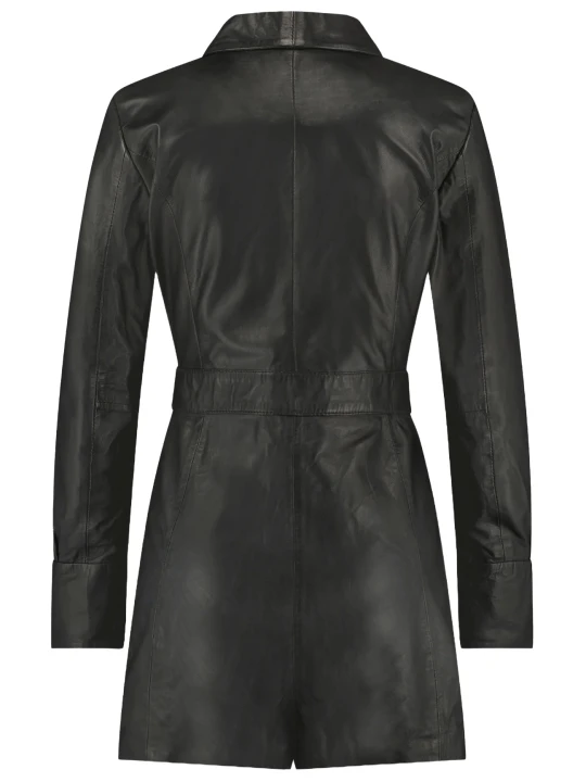 Self Tie Wrap Around Black Leather Jumpsuit