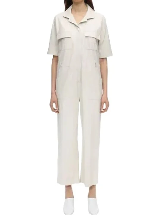 Short Belt White Leather Jumpsuit