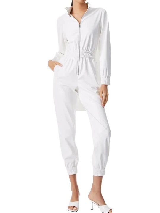 White Zip Leather Jumpsuit
