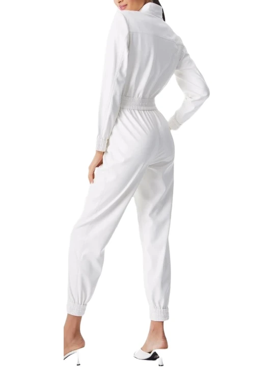 White Zip Leather Jumpsuit