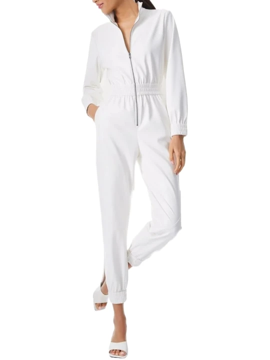 White Zip Leather Jumpsuit
