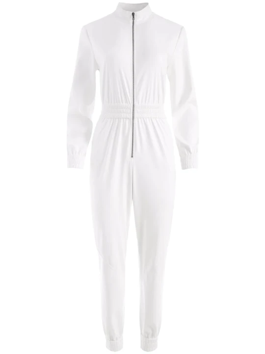 White Zip Leather Jumpsuit