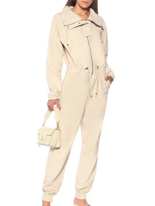 Women Beige Leather Jumpsuit