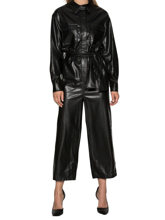 Women Classy Real Lambskin Black Leather Jumpsuit