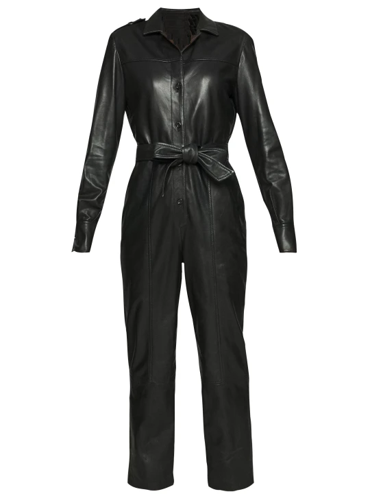 Women Dashing Real Lambskin Black Leather Jumpsuit