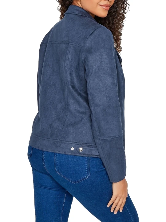 Asymmetrical Zip Blue Suede Leather Moto Jacket