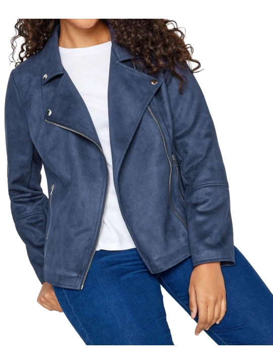 Asymmetrical Zip Blue Suede Leather Moto Jacket