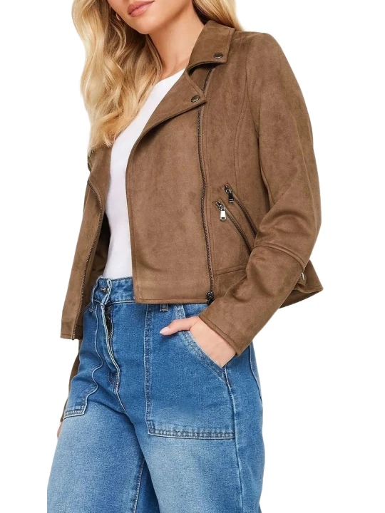 Asymmetrical Zip Brown Suede Leather Moto Jacket