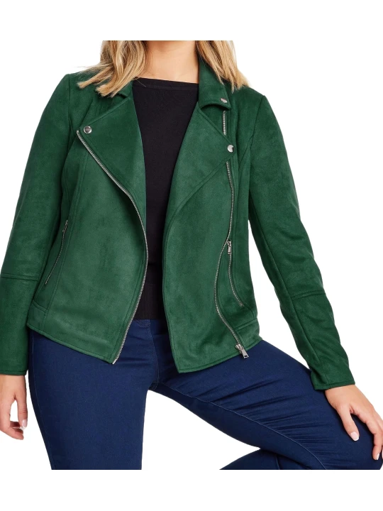Asymmetrical Zip Green Suede Leather Biker Moto Jacket