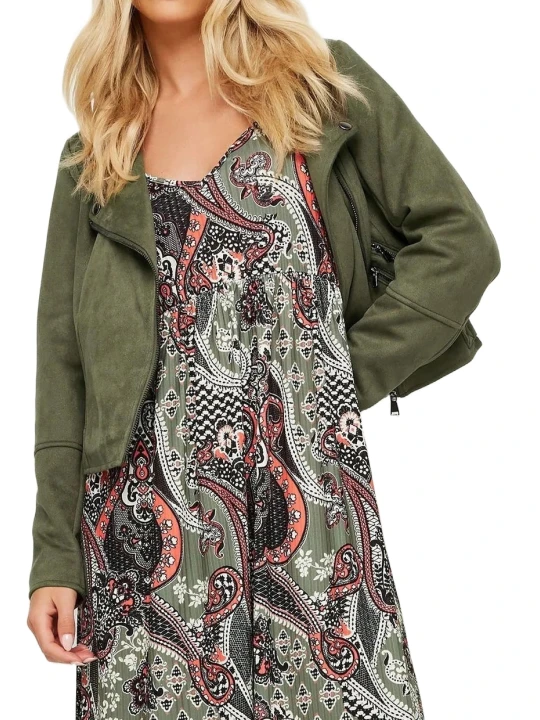 Asymmetrical Zip Green Suede Leather Moto Jacket