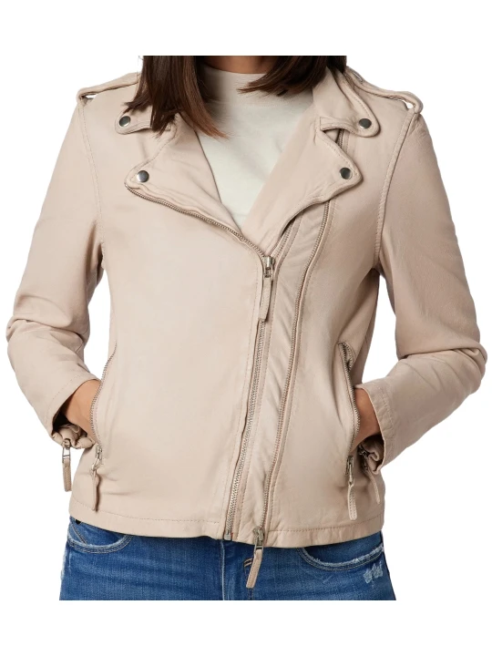 Beige Double Chain Biker Jacket