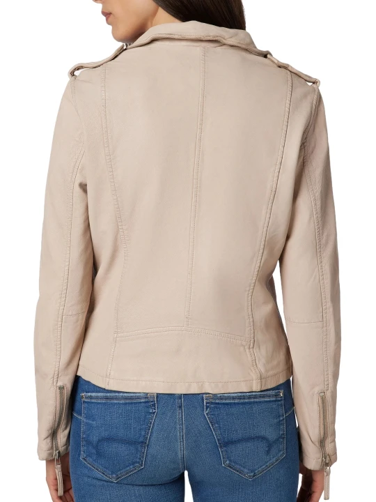Beige Double Chain Biker Jacket